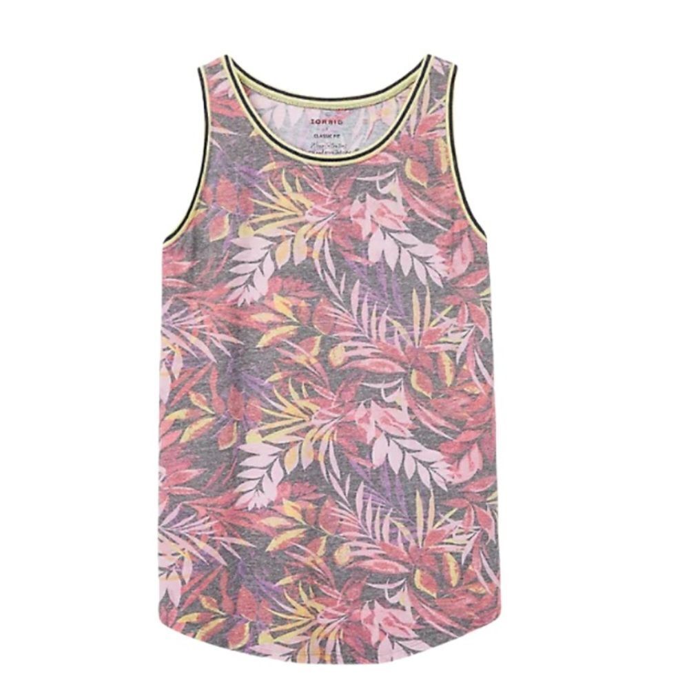 Torrid Muiltleaves Ringer Tank Top Size 0 Pink And‎ Black Leaf Print
